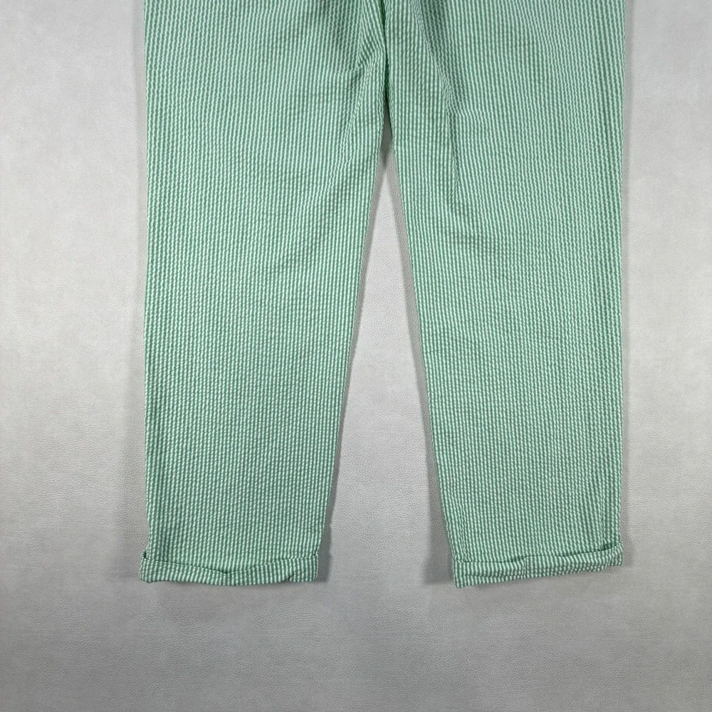 VTG Jos A Bank Mens Green White Seersucker Pleated Pants Striped Trousers 36x32